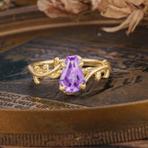 Elegant Coffin Cut 4 Prong Leaf Vine Amethyst Engagement Ring